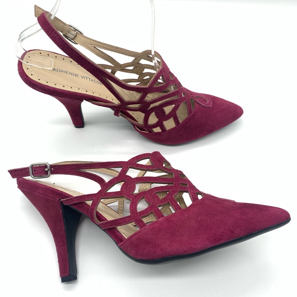 SH3 Adrianne Vittadani Fuchsia Suede Slingback Sandals Pointed Toe Size 9